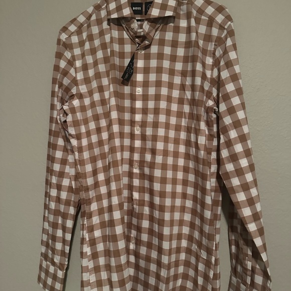 BOSS Brown Checkered Men's Shirt - Picture 1 of 3